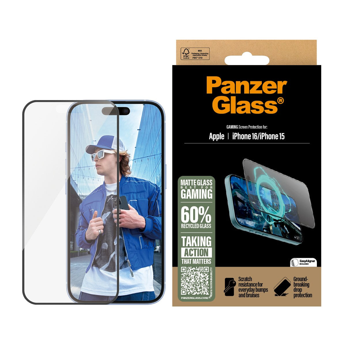 PanzerGlass® Gaming Skærmbeskyttelse iPhone 16 | 15 | Ultra-Wide Fit